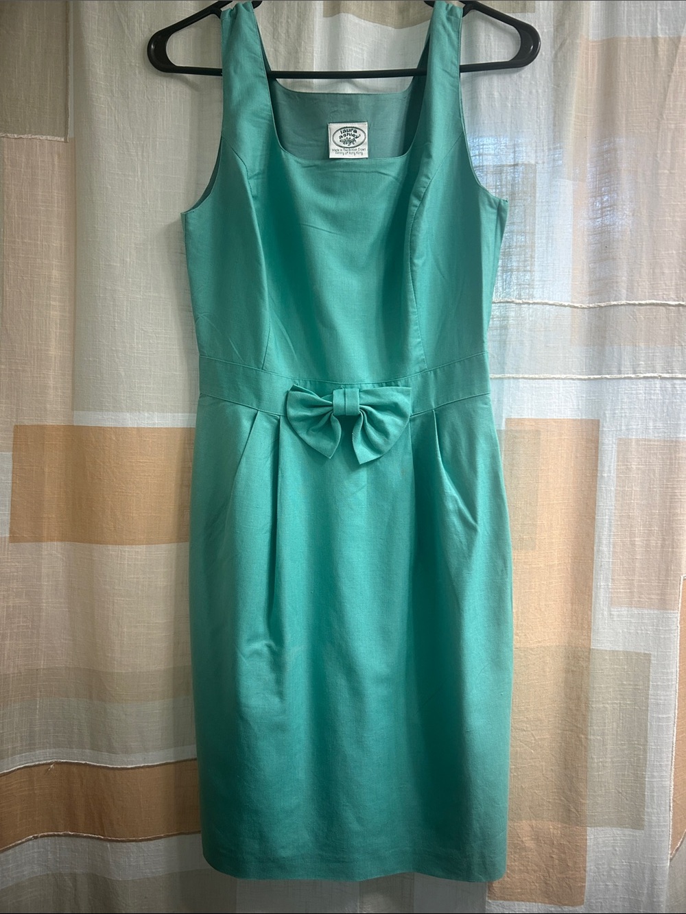 Vintage Laura Ashley Teal Bow-Front Dress